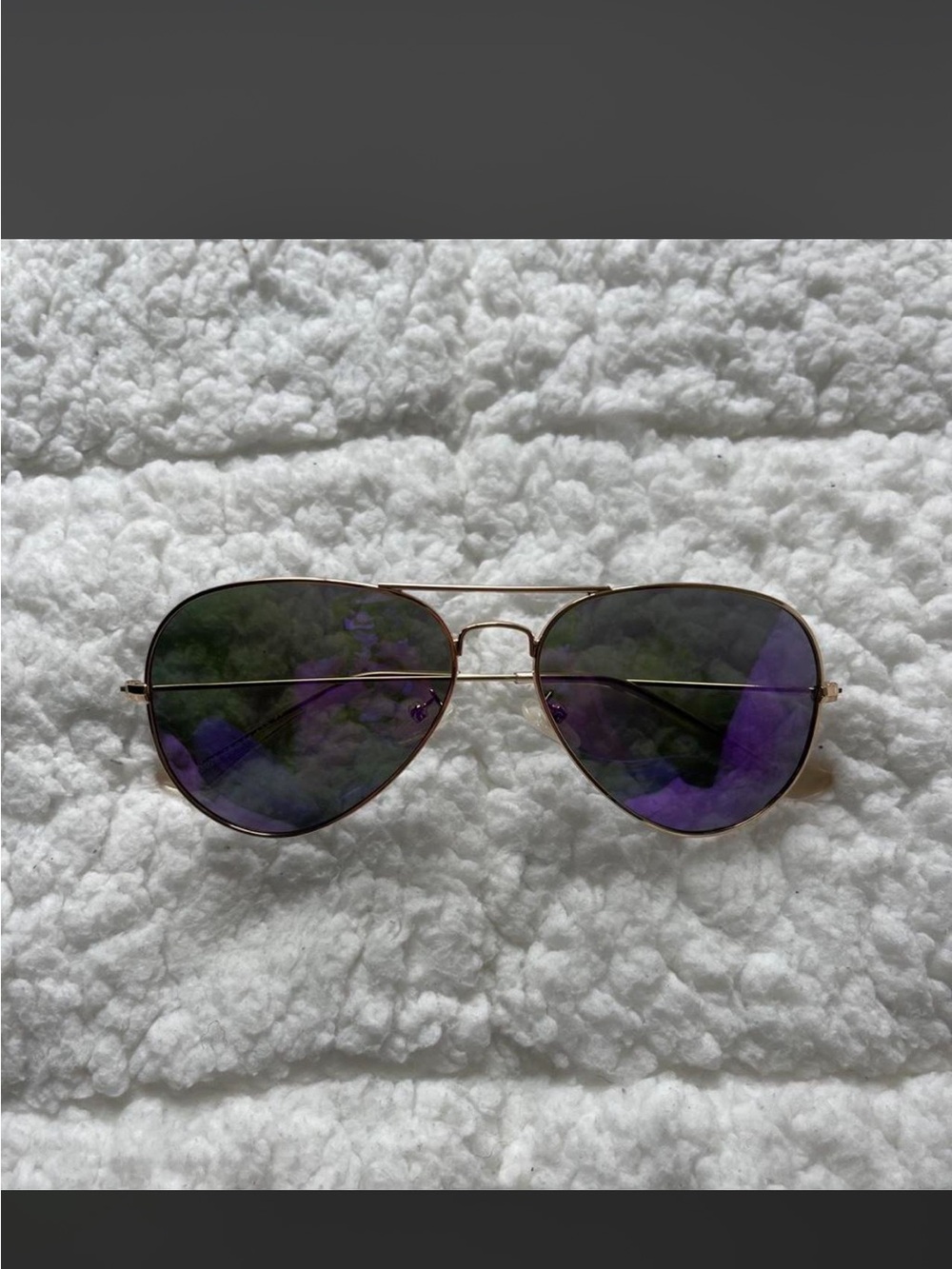 Gold-Frame Aviator Sunglasses with Purple Lenses